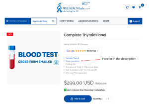 showing where customers can find the link to draw locations for their online lab tests